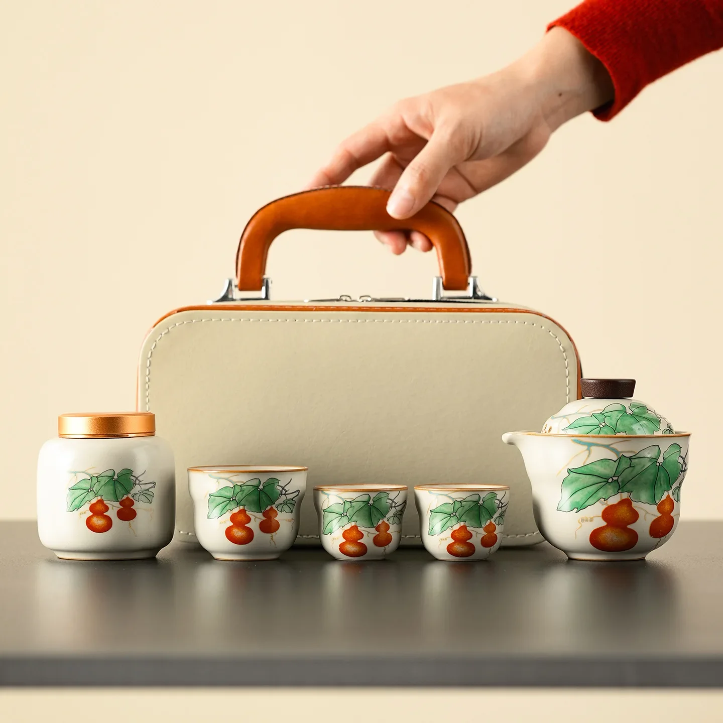 Gourd Travel Tea Set Outdoor Portable Fulu Quick Cup One Pot Three Cups Colorful Tea Ceremony Set Luxury Gift Accompanying Gift