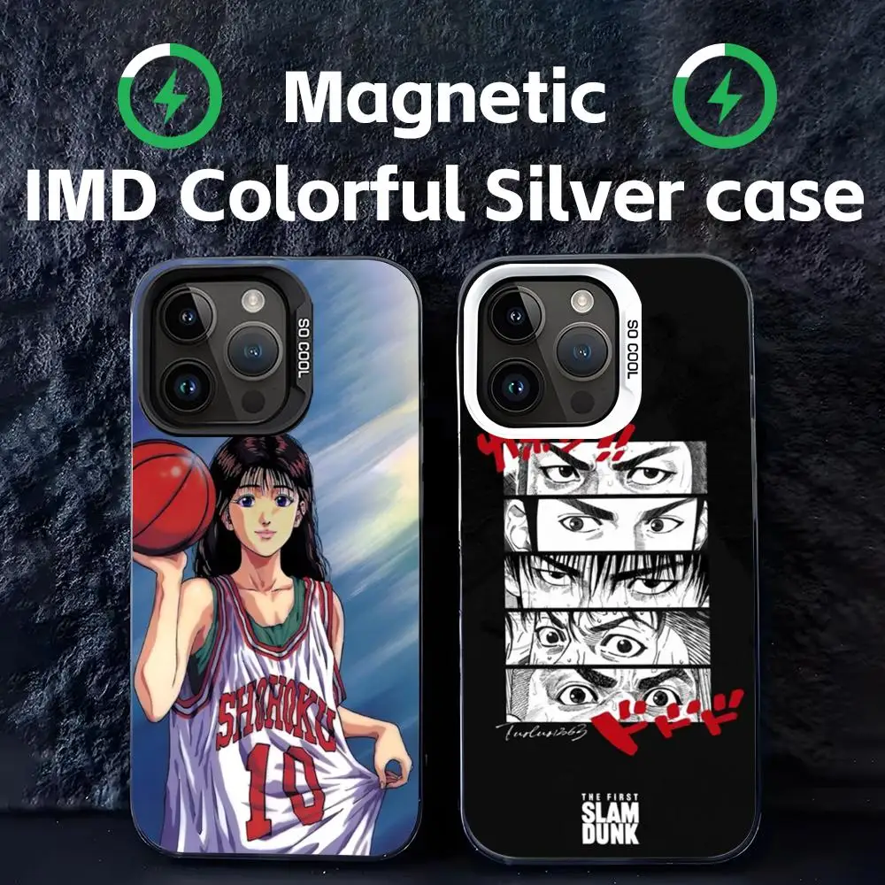 Чехол для телефона с изображением аниме Slam Dunk, белый магнитный, цветной, серебристый, подходит для iPhone 16, 14, 13, 12, 11 Pro Max Чехол для телефона с изображением аниме Slam Dunk, белый магнитный, цветной, серебристый, подходит для iPhone 16, 14, 13, 12, 11 Pro Max