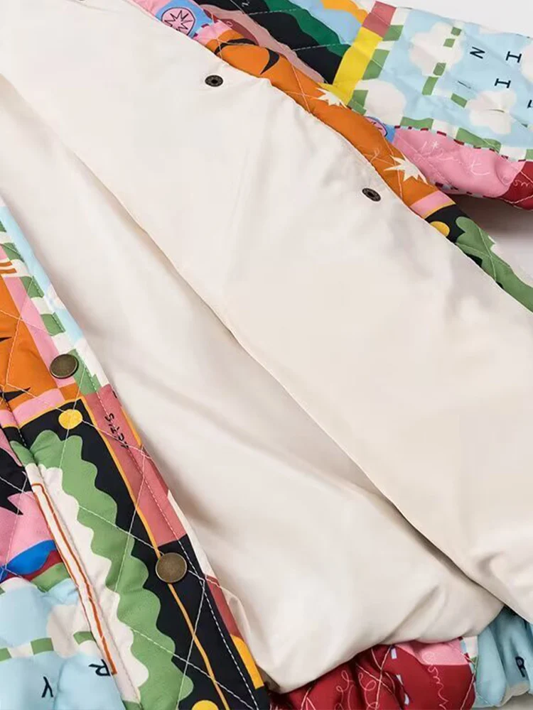 Cappotto in cotone con giacca allentata abbinata ai colori graffiti alla moda in stile pigro retrò da donna invernale in stile europeo e americano