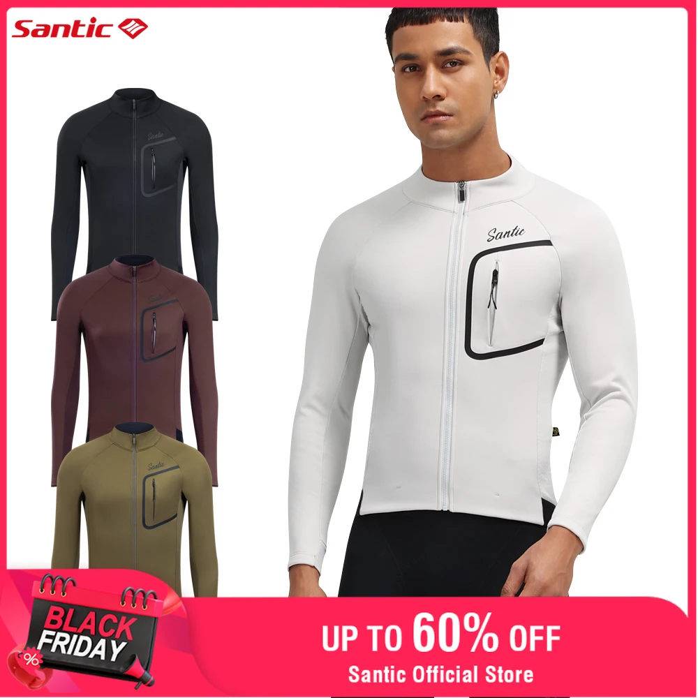 

Santic Men's Cycling Jackets Winter Bike MTB Cycling Jerseys Thin Velvet Windproof Road Bike Warm with Pockets WZ24C01177