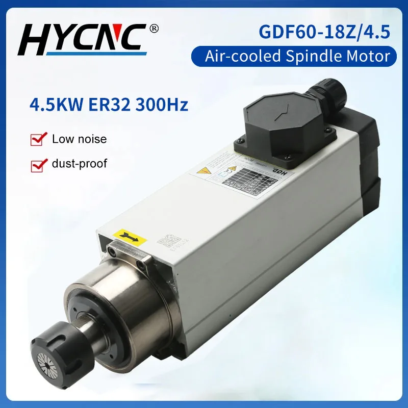 

CNC Milling Spindle 4.5kw ER32 Air Cooled Spindle Motor 300Hz 18000rpm Fan Cooling 4 Bearings Accuracy Wood Working Spindle