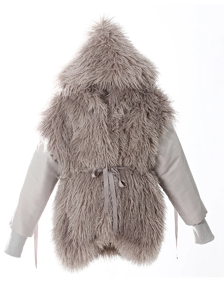 YERMORA Grau Reversible Warme Baumwolle gefütterte Mantel Pelz Kragen Lange Hülse Lose Fit Frauen Parkas Mode Neue Herbst Winter 2025