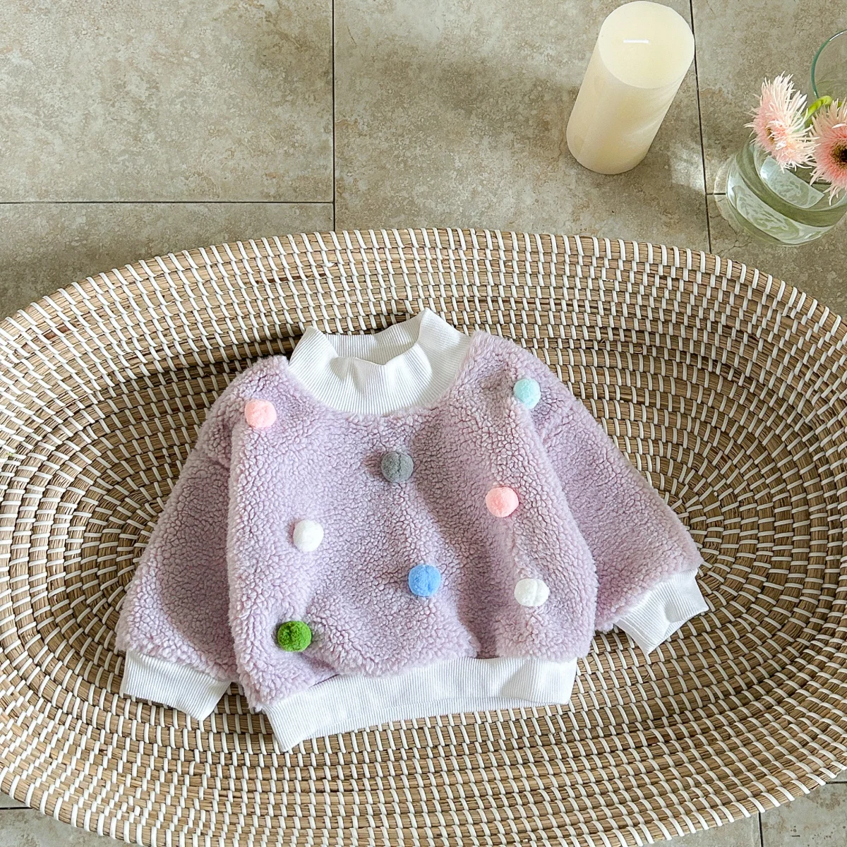 0-3Y Winter Baby Girl Sweater Newborn Baby Clothing Baby Girl Berber Fleece Pullover Hairball Top Thick Girl Clothes Warm