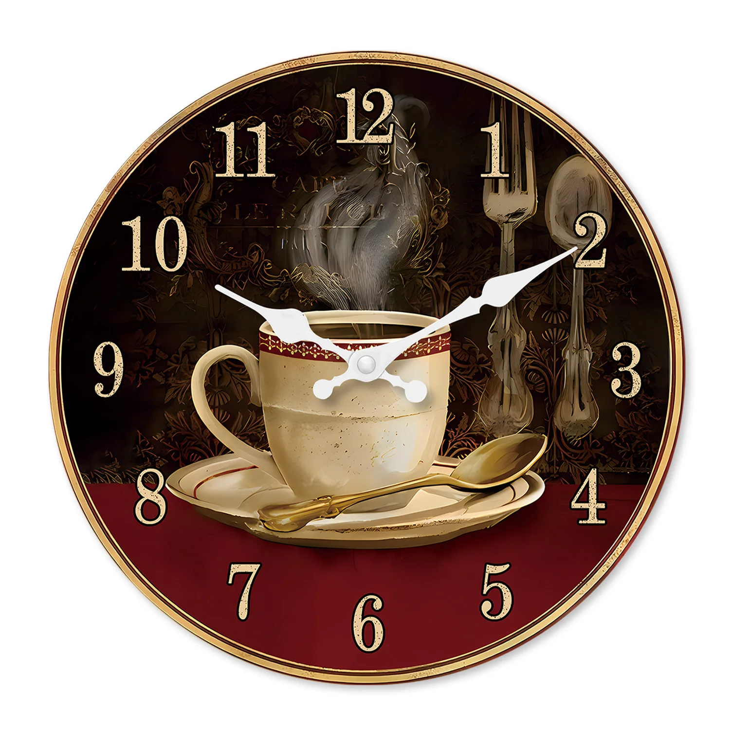 Reloj de pared de madera con diseño de taza de café retro, sala de estar, dormitorio, cocina, decoración del hogar, reloj de pared, reloj de cuarzo silencioso, regalo de vacaciones, 10 pulgadas, 12 pulgadas, 14 pulgadas, 16 pulgadas (sin baterías)
