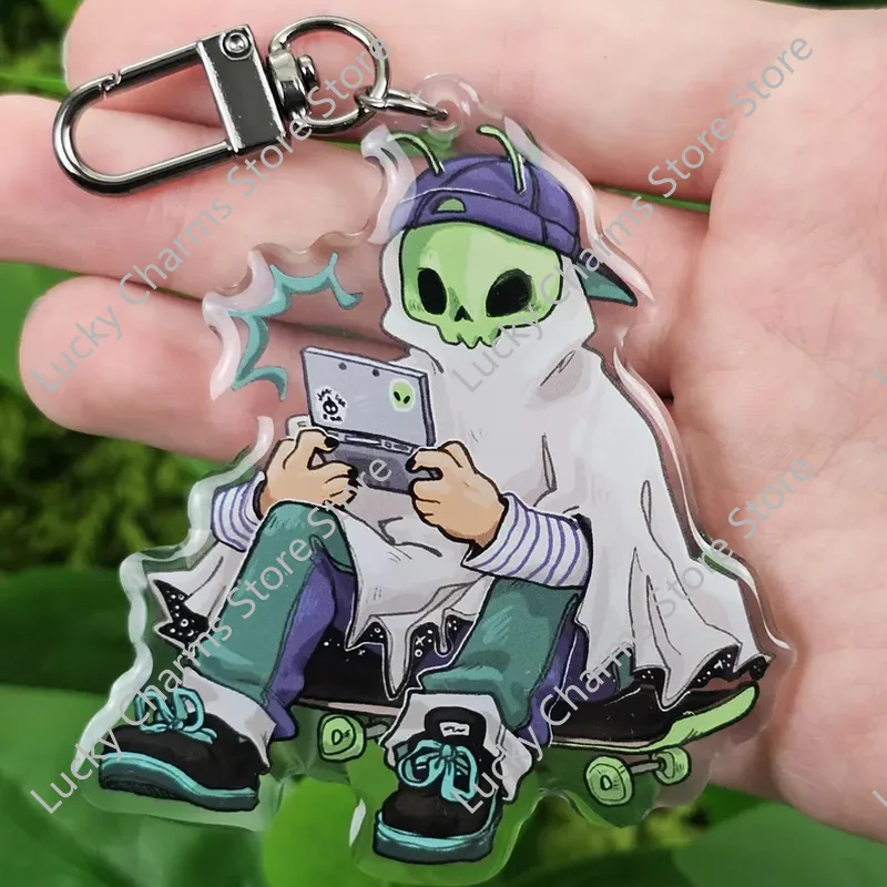 Street Skate Green Skull Ghost Acrylic Charms Graffiti Hip Hop Specter Skateboard Style Backpack Pendant Cool Trendy Decor Gift