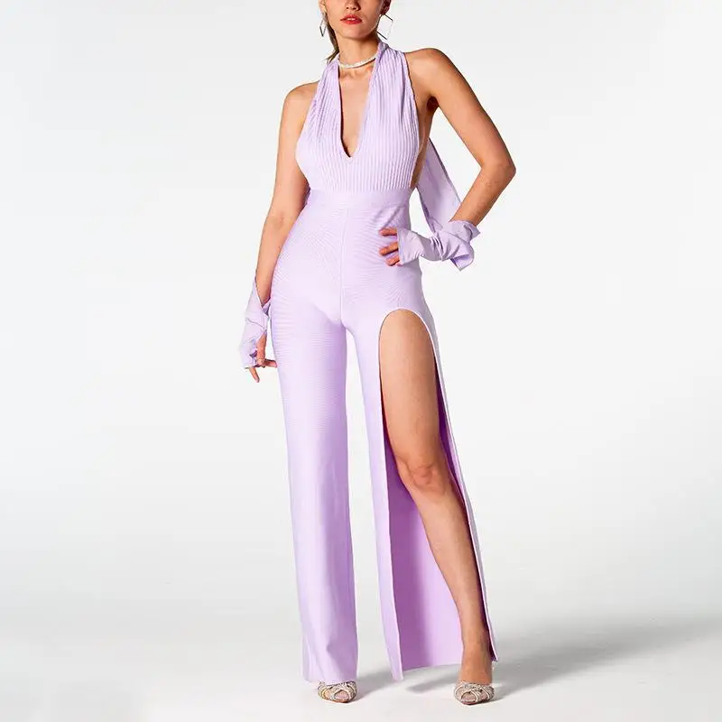 

Summer 2023 Women's V-ne Bal High-waisted Long Pants One-piece Suit Cross-border Independent Station Faionable Slimm...
