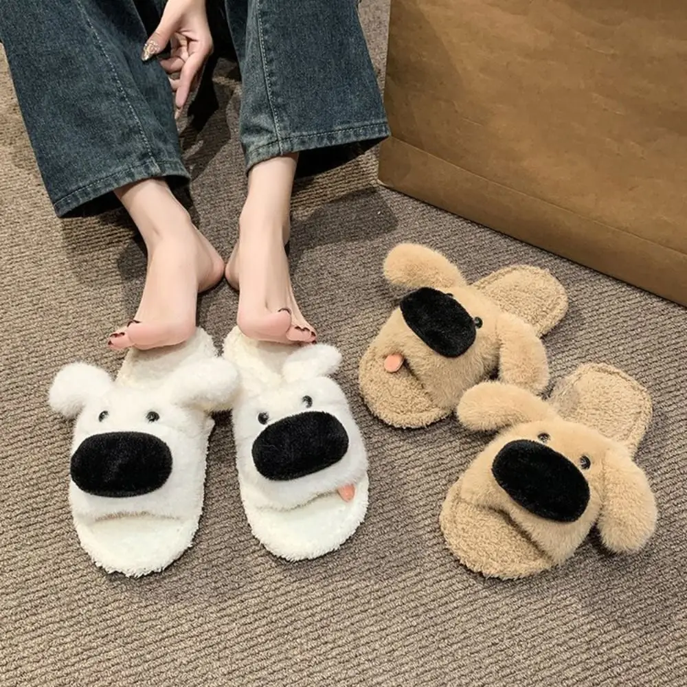 

Homewear Long Ears Dog Slippers Winter Thicken Warm Cartoon Furry Slippers Thick Soled Cute Home Cotton Shoes Indoor