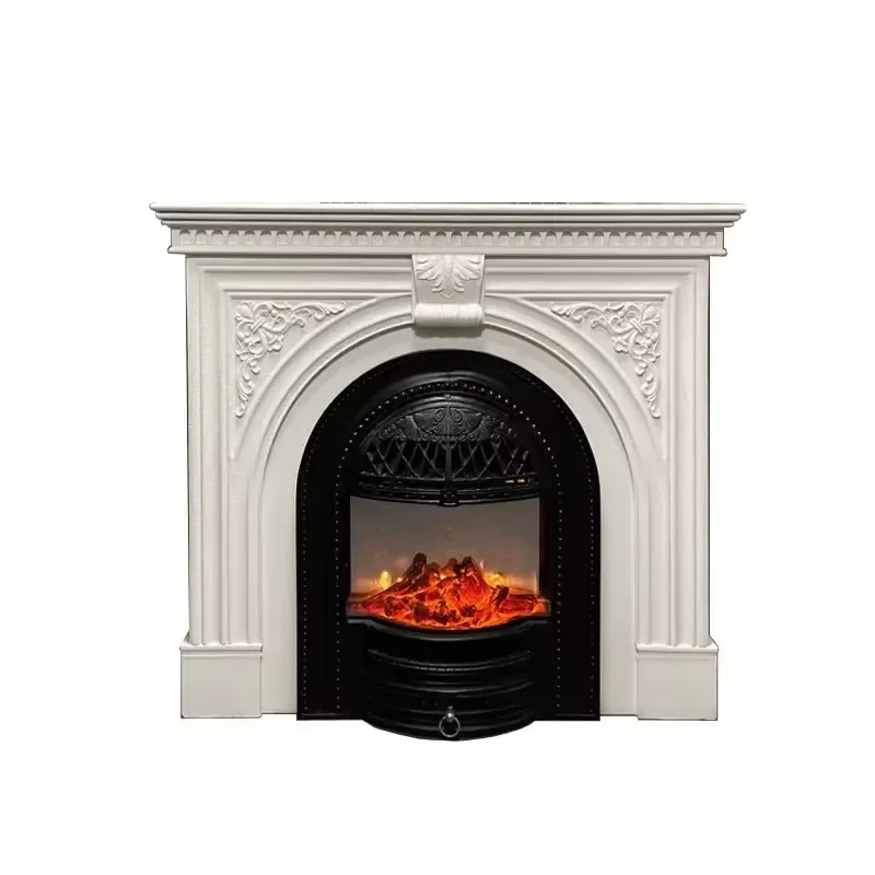 YIJIA French Style Hand Carved Natural Marble Fireplace Mantel Fuel Customized Size Indoor Modern Insert Apartment Villa