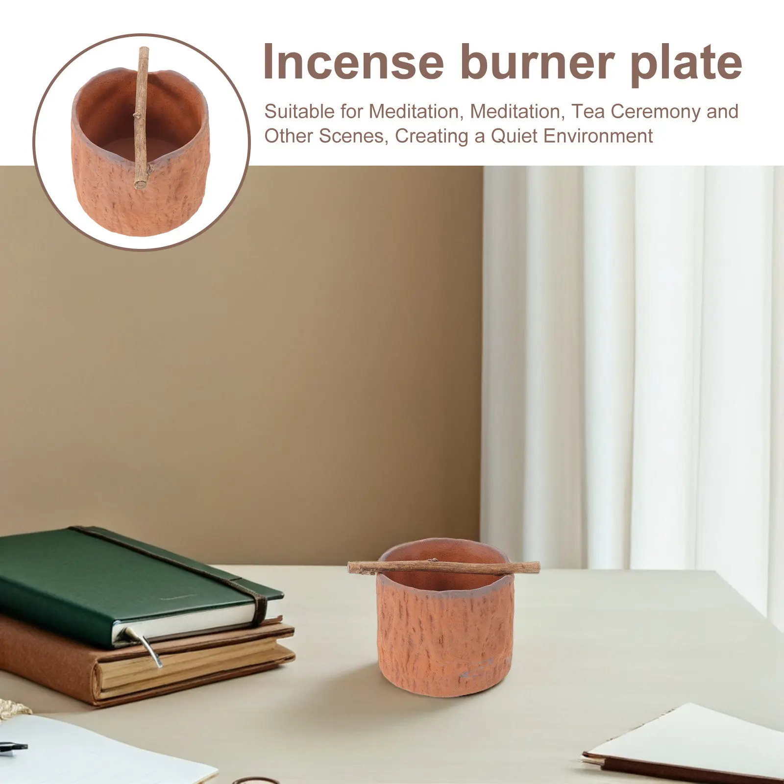 Ceramic Tree Stump Incense Burner Ash Catcher Tray Multipurpose Aromatherapy Holder Home Office Decor