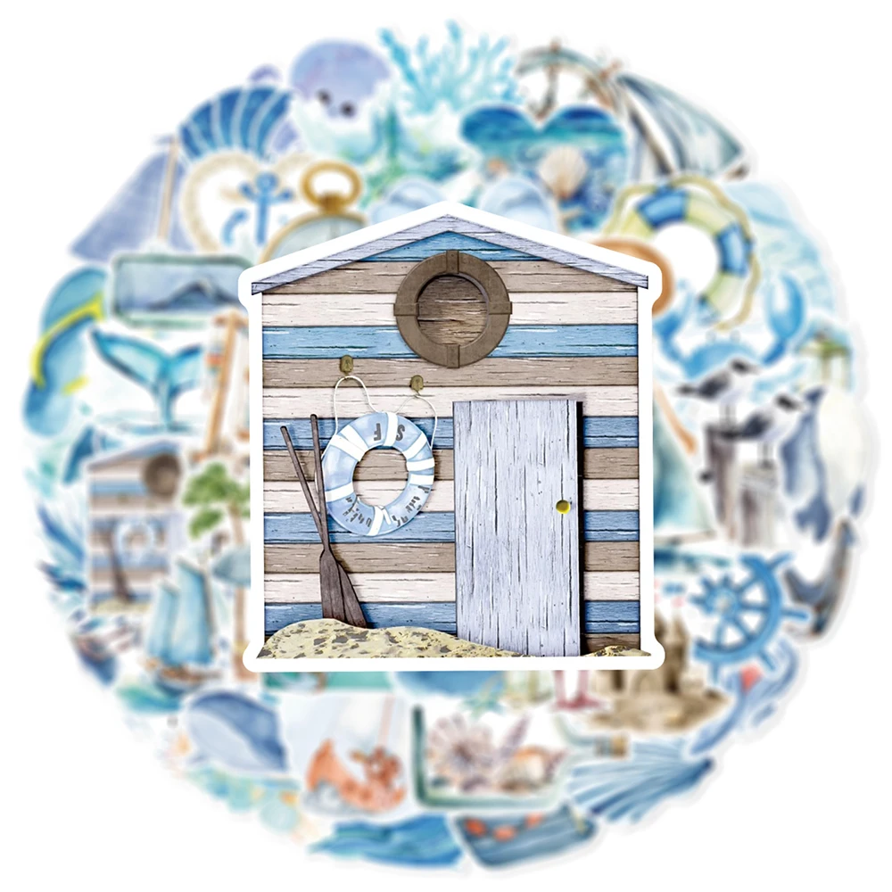 

10/30/50pcs Cute Cartoon Blue Sea Stickers Aesthetic Ocean Journey Graffiti Decals DIY Luggage Notebook Phone Sticker Decoration