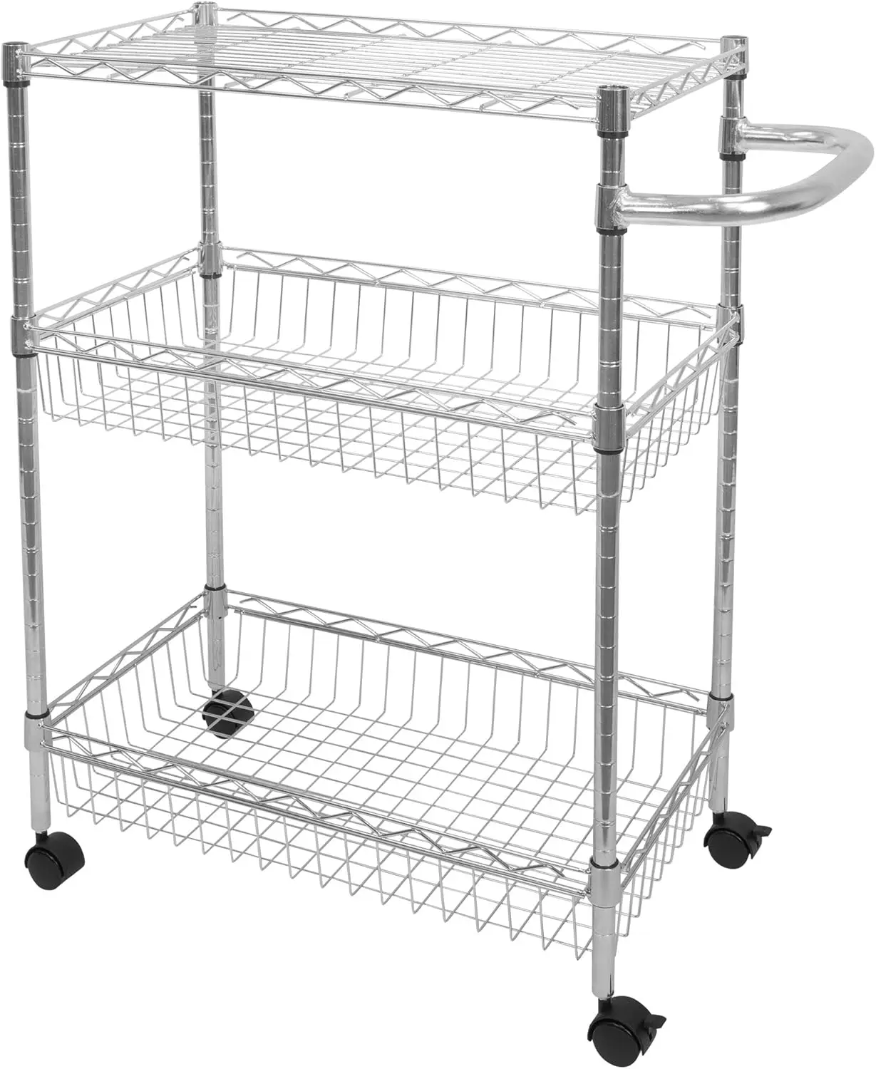 Mesh Wire Rolling Cart | 3-Tier Multi-Function Metal Trolley for Kitchen Storage and Organization