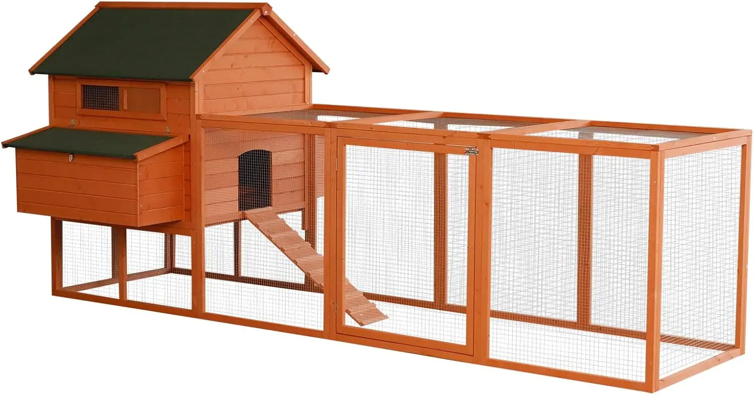 

PawHut 137" Chicken Coop for 8-10 Chickens, Large Chicken House, Wooden Poultry Hen Cage with Nesting Box and Run for Backyard,