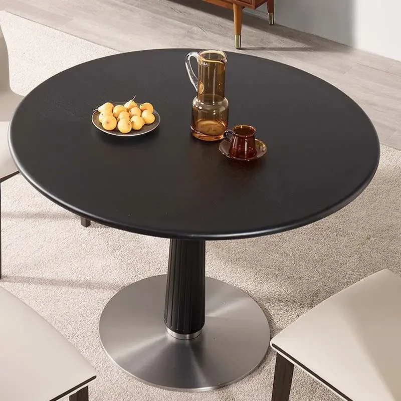 Dining table round table retro solid wood Doric round household small-sized slate dining table round simple negotiation table