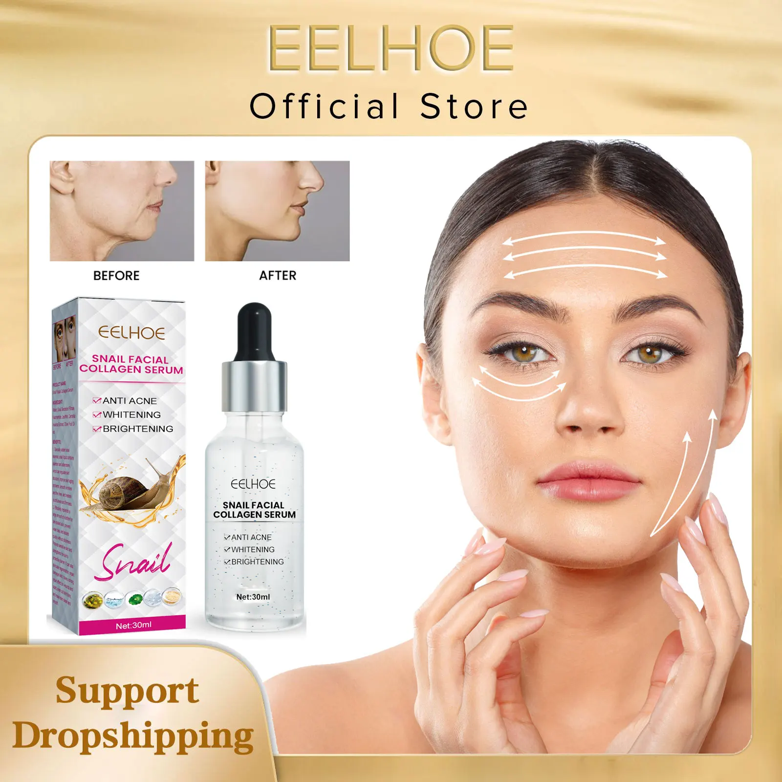 EELHOE Snail Face Serum Lifting Firming Lighten Fine Lines Remove Acne Spots Moisturize Sooth Skin Collagen Anti Aging Essence