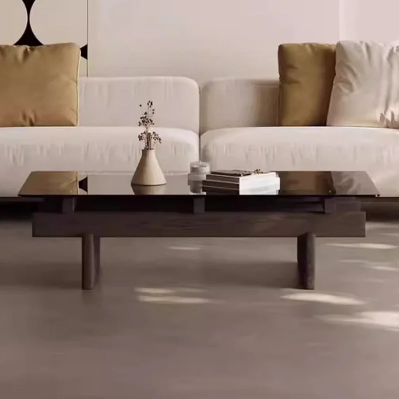 High-End Designer Coffee Table Black Walnut Tempered Glass Wabi-Sabi Simple Creative Living Room Home Use Internet Celebrity