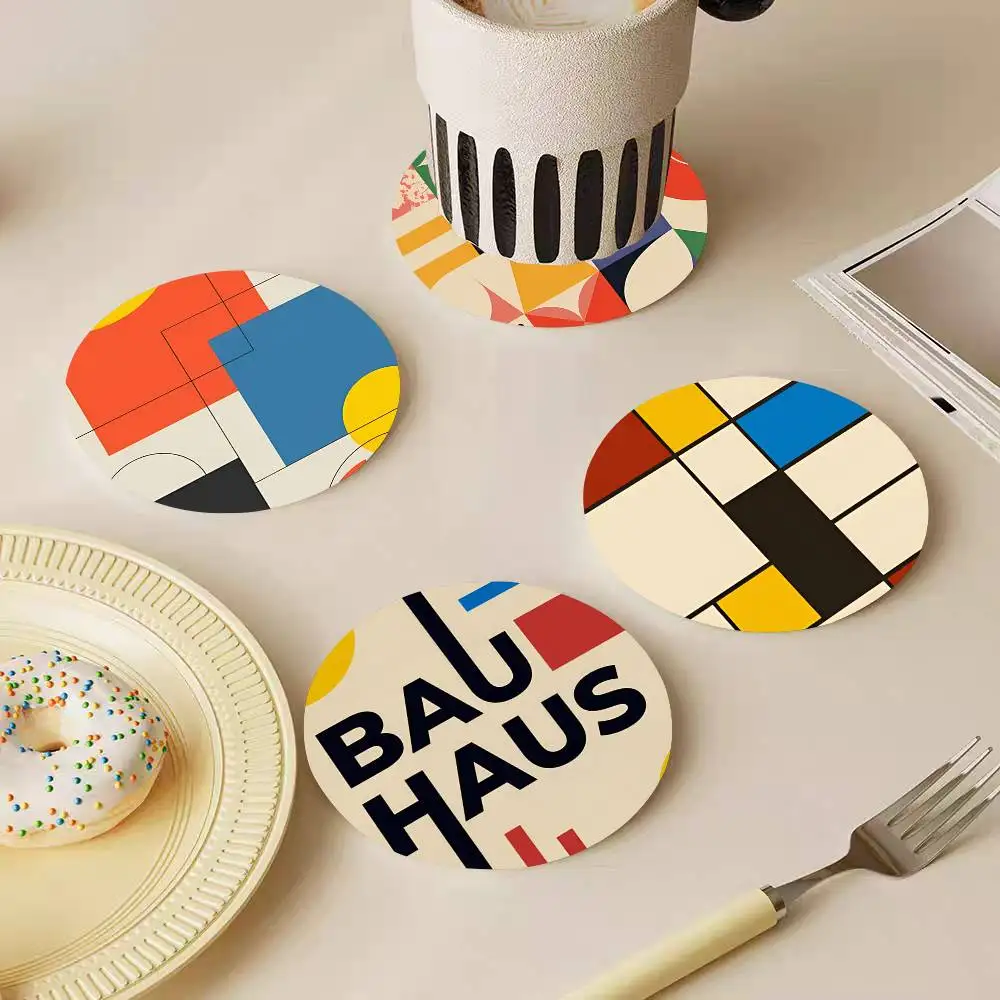 Abstract Bauhaus Round Wooden Coasters Suitable For Restaurants And Coffee Home Gift Choice Holidays