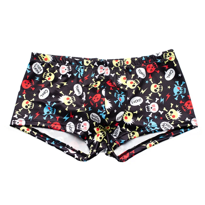 Men's Boxers Sexy Cartoon Skull Printed Double-Layer Underwear Breathable U Convex Pouch Panties Slip Homme Boxershorts