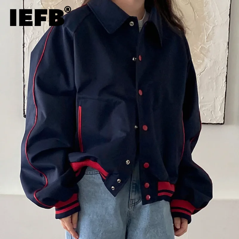 IEFB Lapel Male Jacket Korean Fashion Contrast Color Pockets Men Short Coat Casual Men\'s Clothing Autumn New Trendy 2024 9C1075