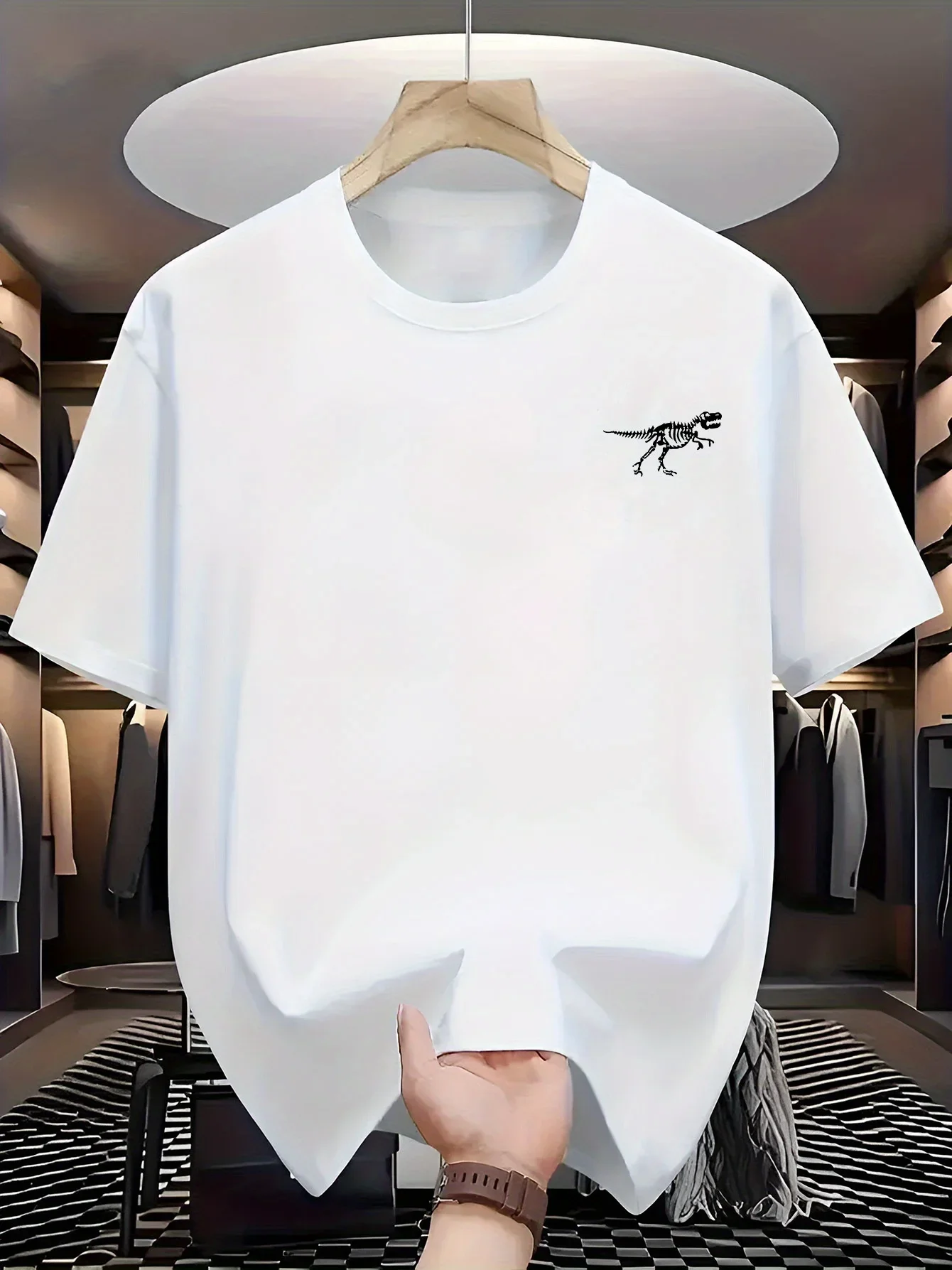 Men's Summer Fashion Creative Dinosaur Pattern Casual Sport Loose Round-neck Short-Sleeved T-shirt Daily Commuting Outfit