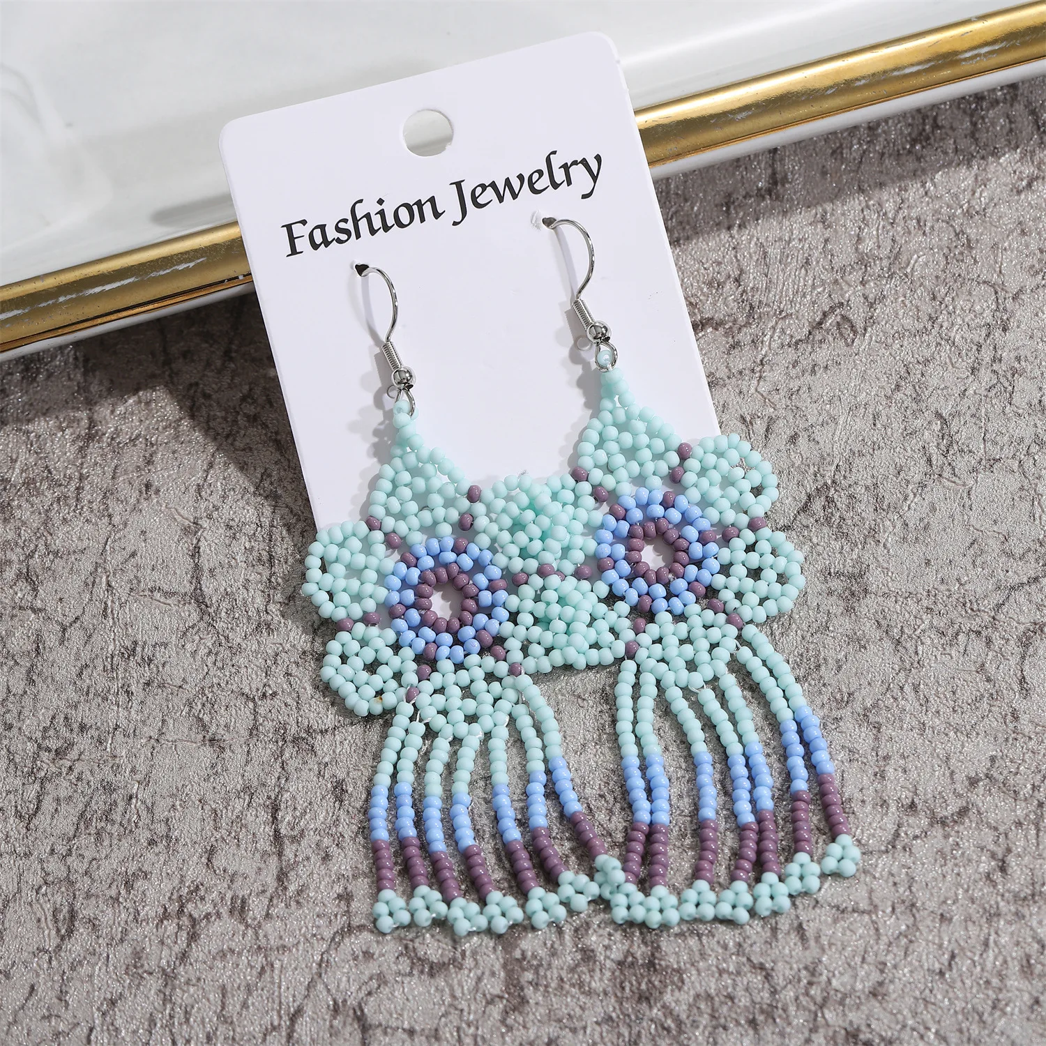 1 Pair Of Fashionable Colorful Flower Rice Bead Long Tassel Earrings With Bohemian Style For Women\'s Temperament Earrings
