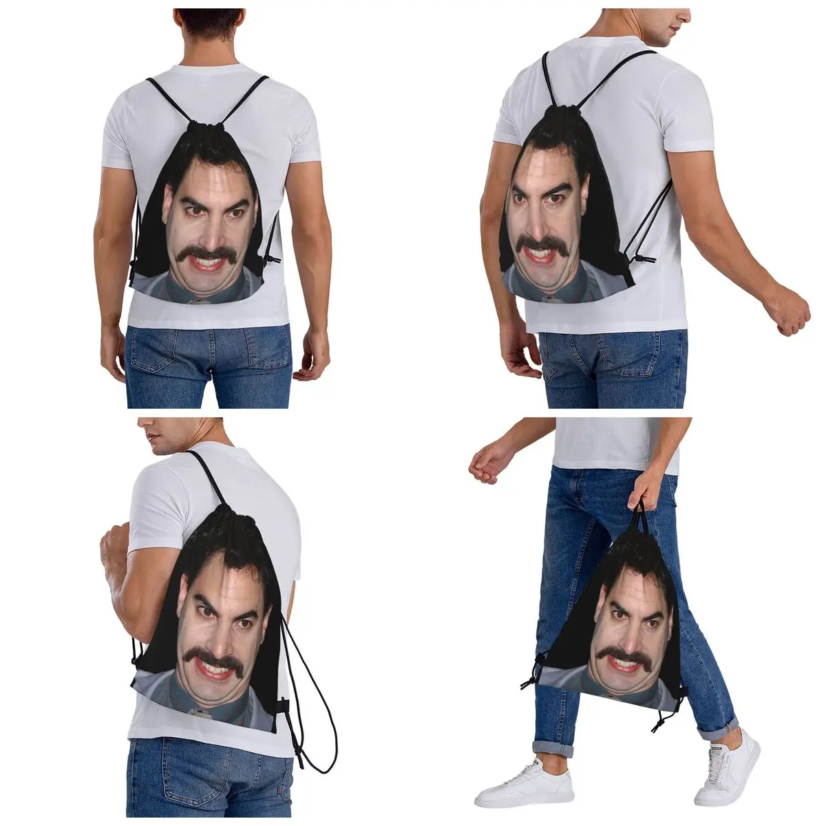 Herren Lustige Borat Geschenke Rucksäcke Mode Tragbare Kordelzug Taschen Kordelzug Bündel Tasche Schuhe Tasche Buch Taschen Für Mann Frau