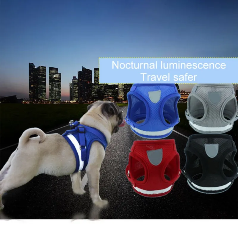 Dog Puppy Harness and Leash Set Escape Proof Breathable Mesh Dog Vest Harness with Reflective Strip for Outdoor Walking Running