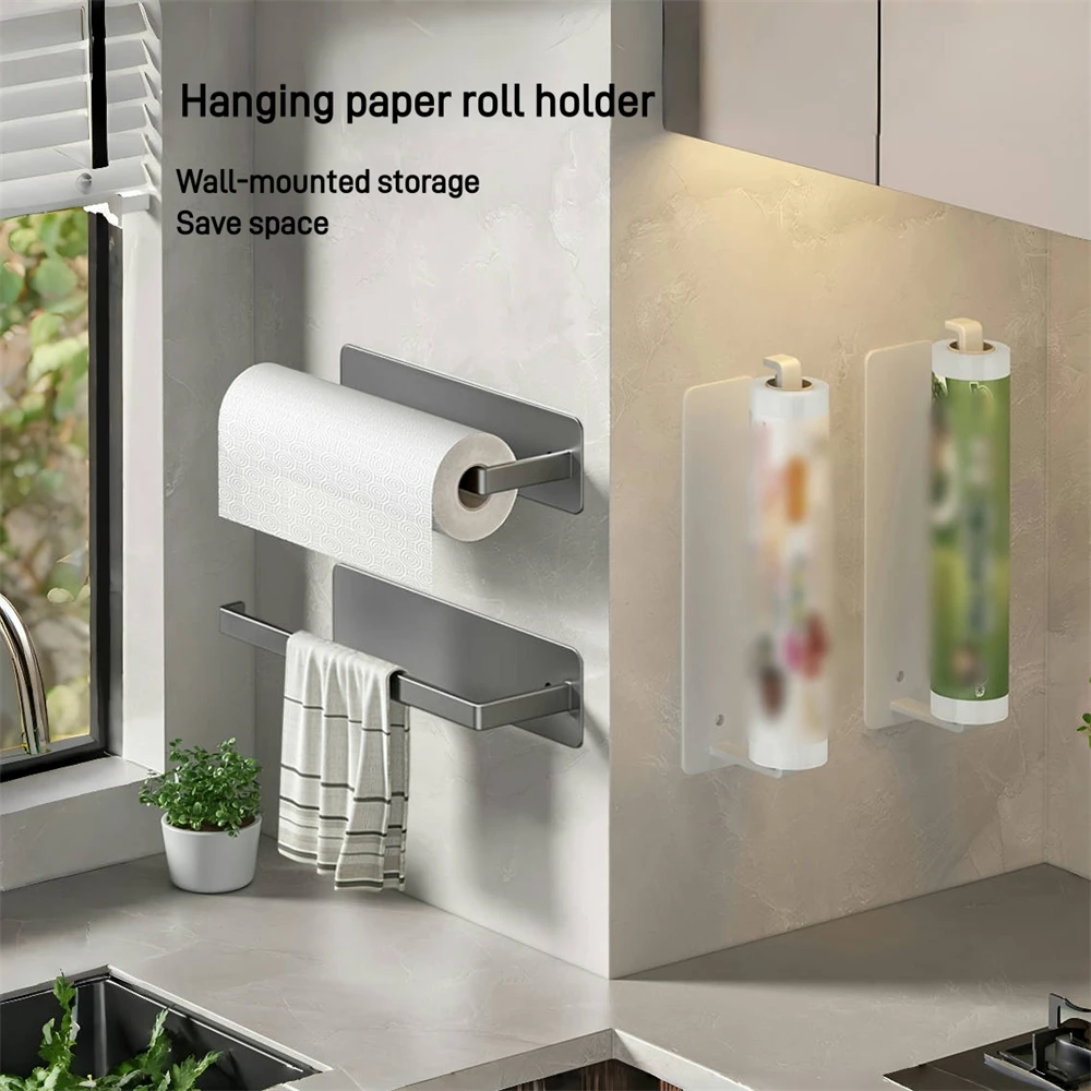 Kitchen Tissue Rack Without Punching Cabinet Rack With Cling Film Bag Storage Cloth Rack Wall Mounted Tissue Rack Kitchen Storag