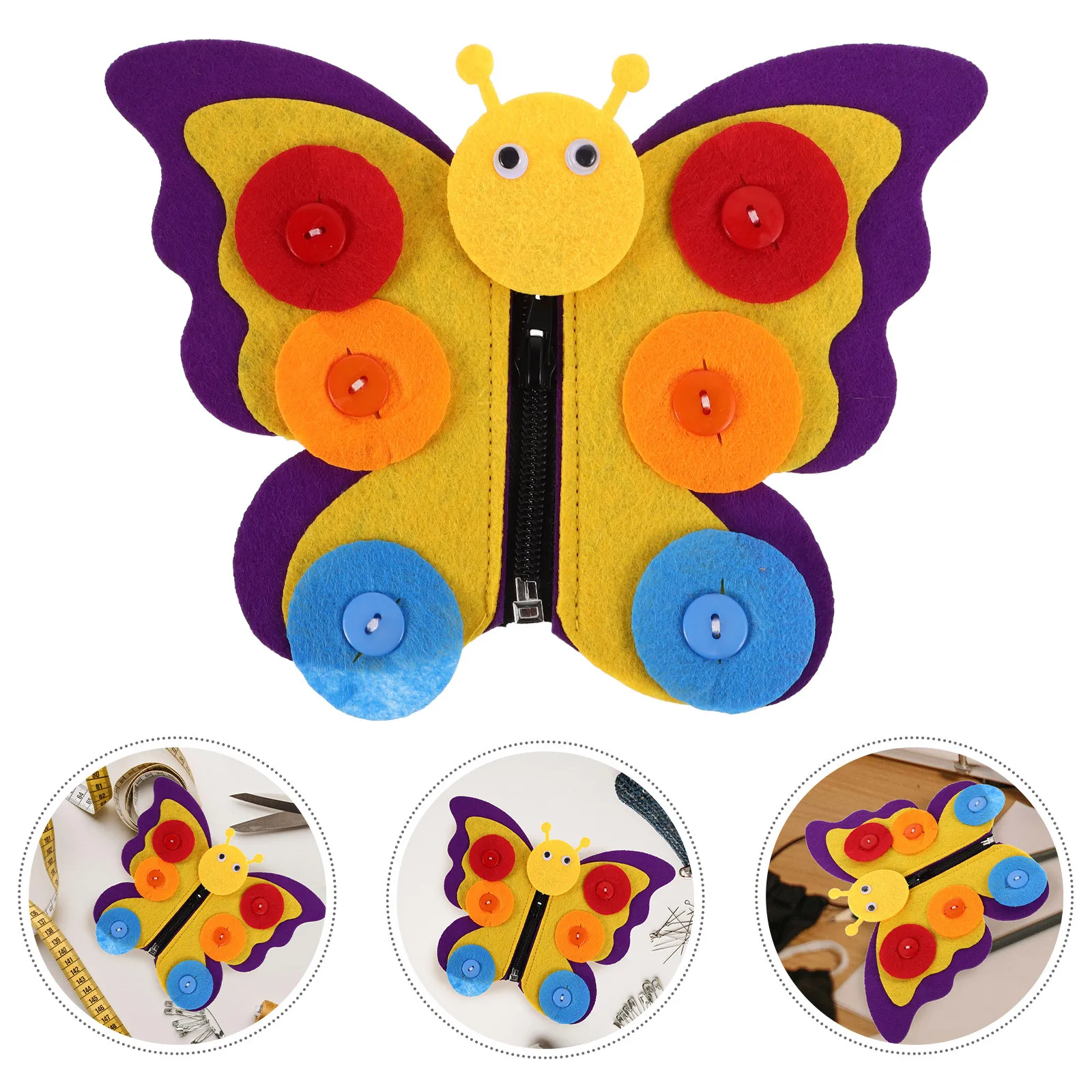 Placa de botão borboleta infantil, faça você mesmo, não tecido, aprendizagem interativa, habilidades com zíper, artesanato sensorial, prática educacional montessori
