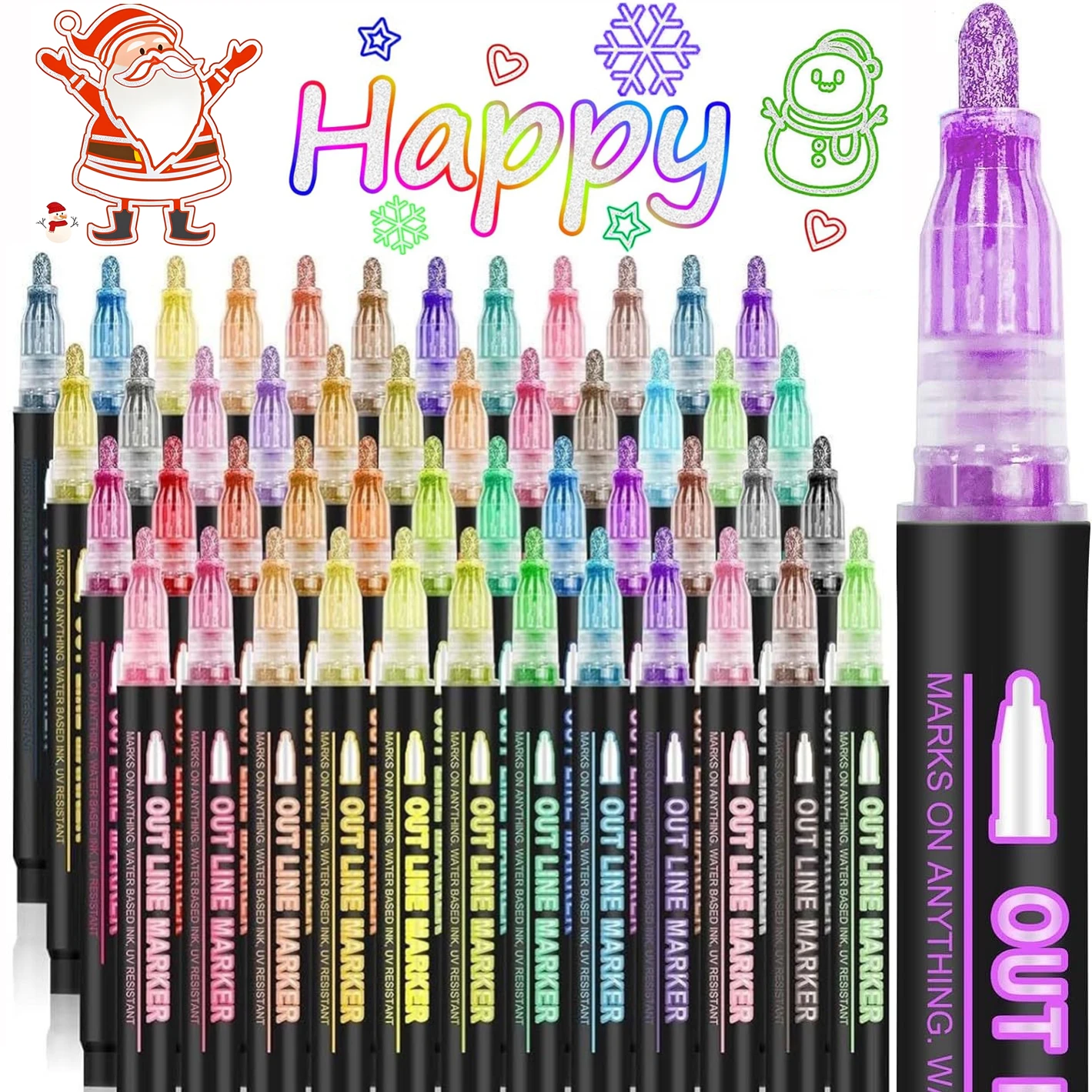 8-48 Colors Double Line Outline Pens, Self-Outline Metallic Markers Glitter Writing Drawing Pens For Christmas Card Writing