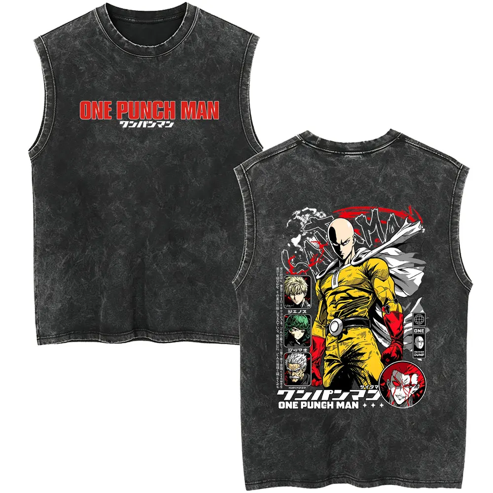 Anime One Punch Man Garou Double Sided Graphic Vintage Washed Tank Tops Men's Women Manga T-shirt Male Fashion Sleeveess Vest