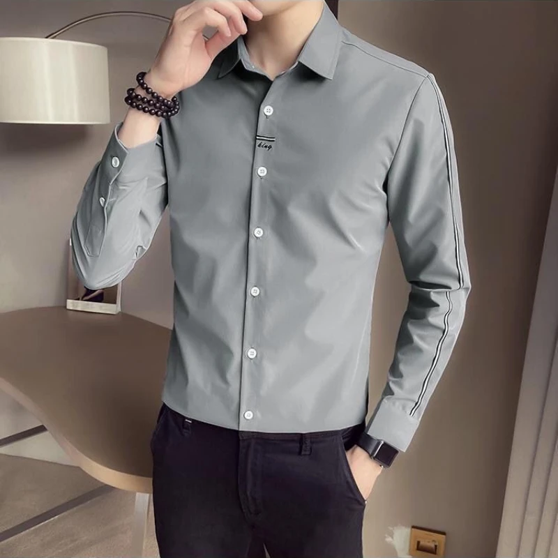 

Autumn New Arrival Men Long Sleeve Shirt Korean Style Handsome Versatile Casual Wrinkle Free Stylist Trendy Shirt