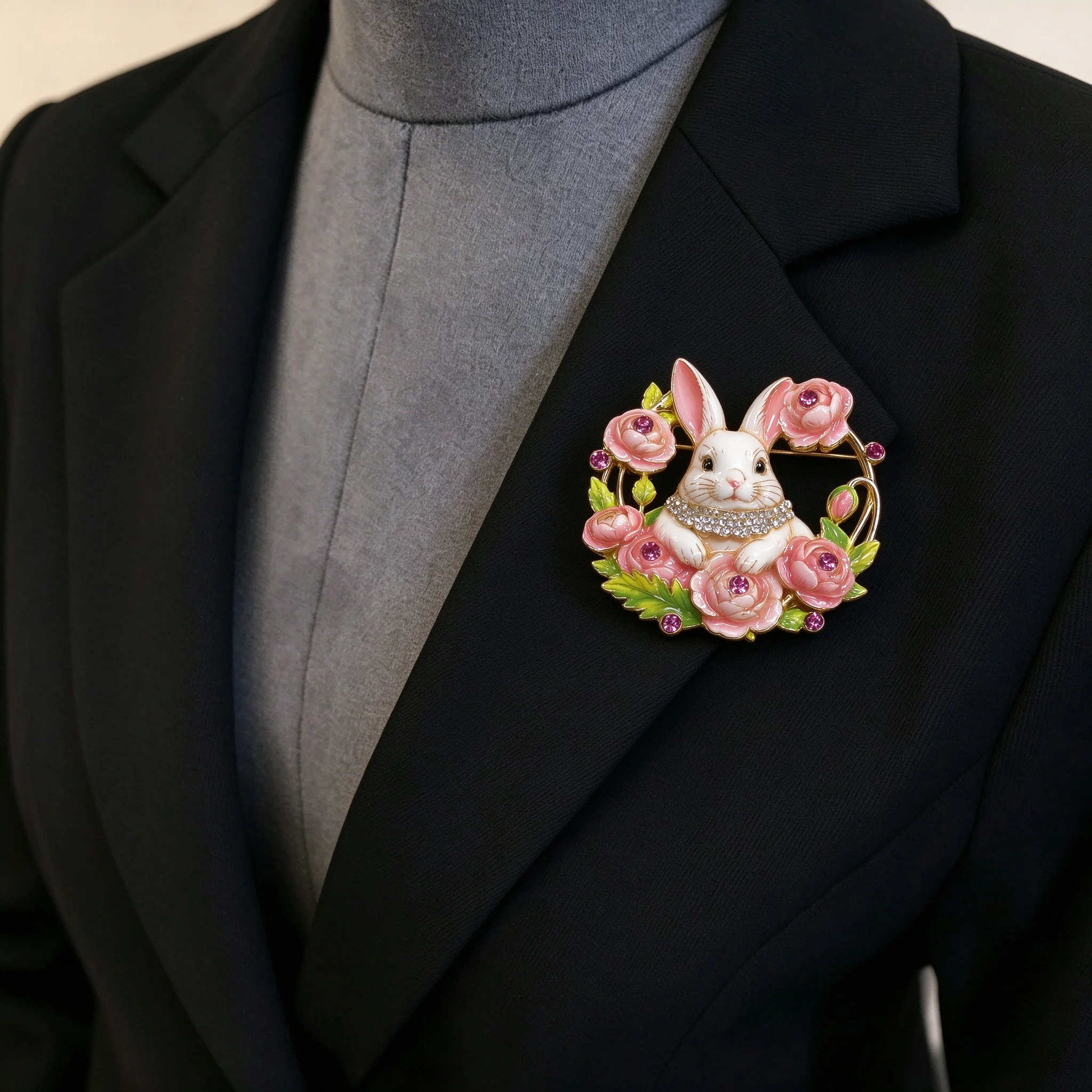 Essh&Pule Vintage Cute Animal Brooch Set Enamel Crystal Rhinestone Squirrels Sheep Lamb Rabbits Lapel Pins for Women Coats Gifts