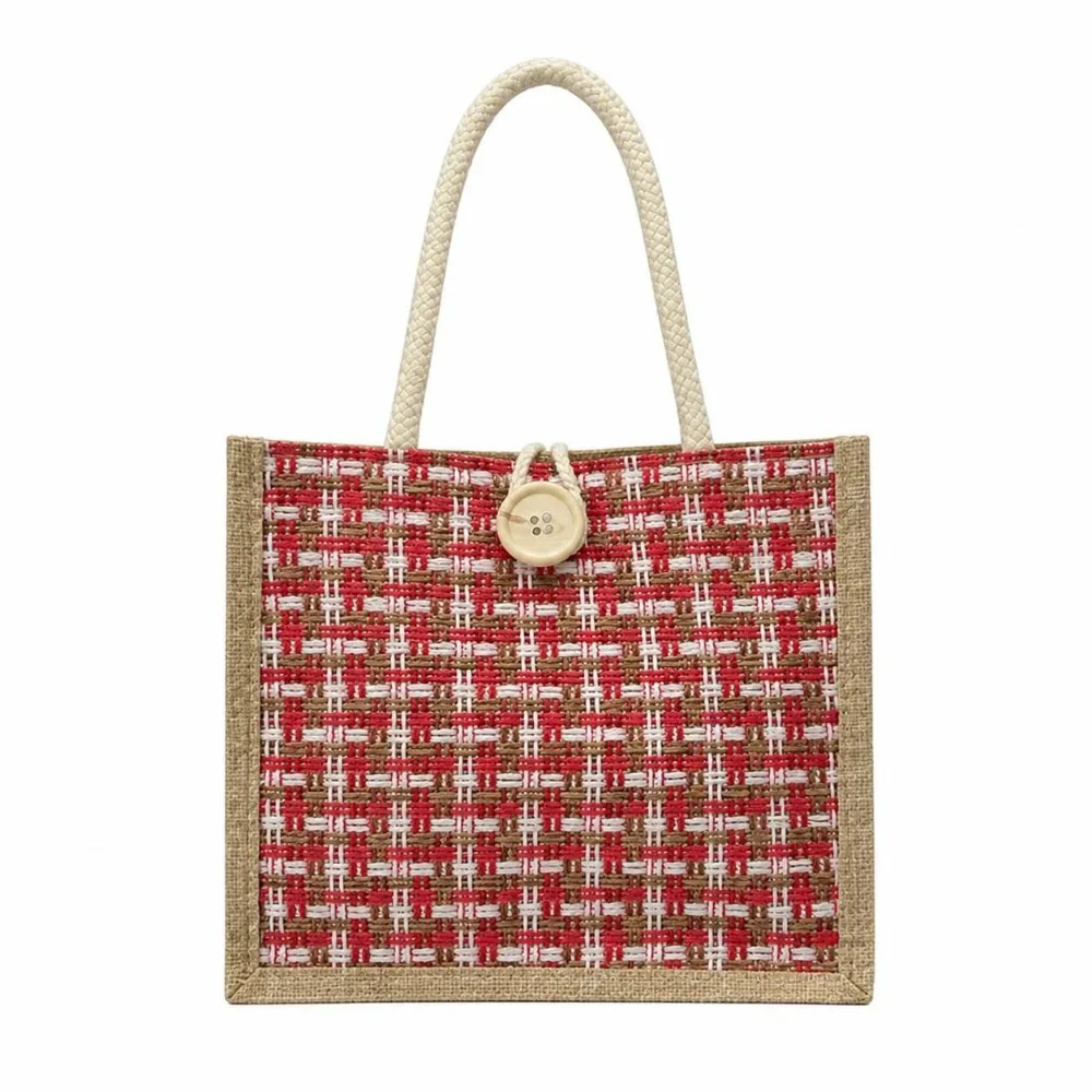 New Linen Canva Tote Handbag Butterfly Print Handmade Lunch Bag Casual Retro Portable Storage Bag Food Storage