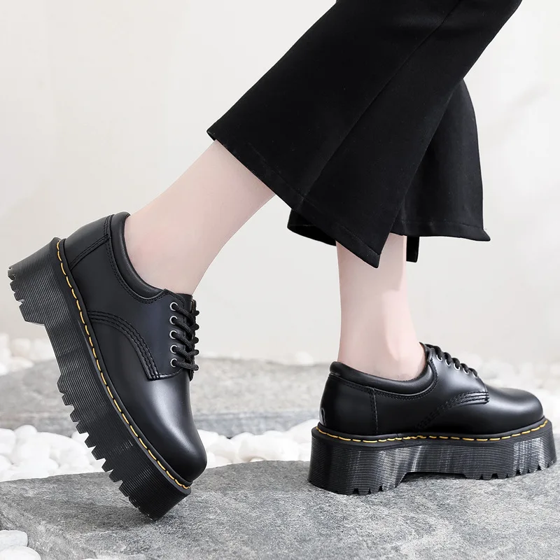 Women Shoes Autumn Round Toe Black Thick Bottom Loafers Women Career Platform Shoes Casual Footwear Oxfords Clogs Female Sneaker