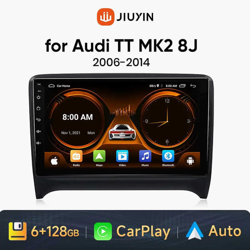 

JIUYIN Carplay+Auto 6G 128G Android 13 Radio GPS For Audi TT MK2 8J 2006-2014 Car Multimedia Player WIFI Autoradio 4G LTE 2 Din