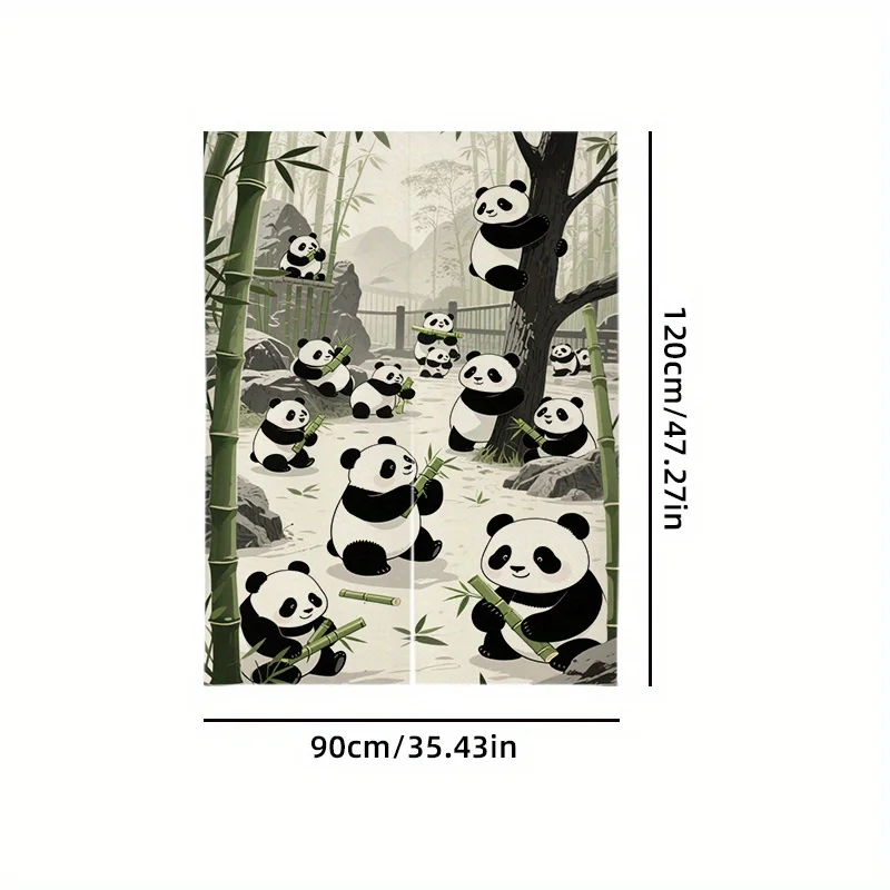 2D Door Curtain, One Piece Panda Bamboo Forest Door Curtain with Fun Pattern, Japanese-Style Space Decoration Curtain, Artificia