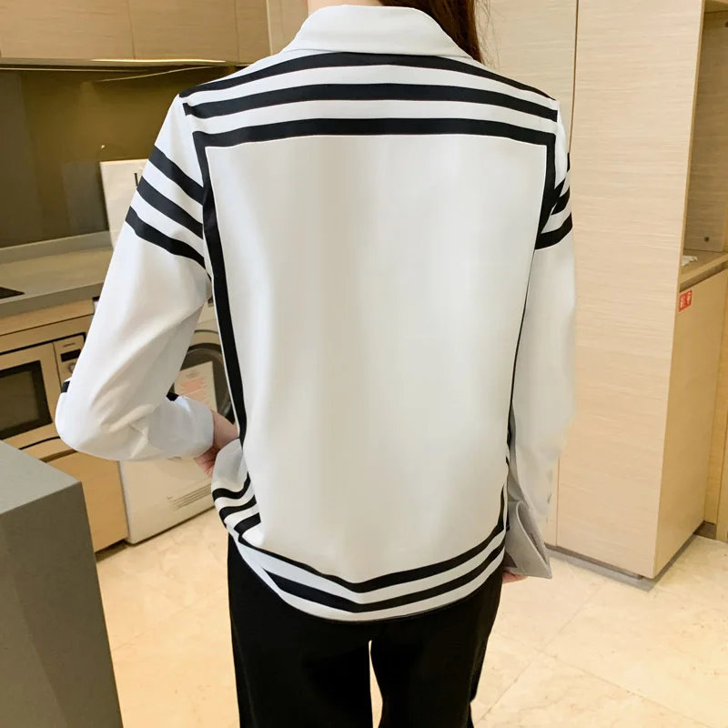 Women Black Striped Fashion Chiffon Shirt Elegant Casual Loose All-match Blouse Office Lady Simple Tops Button Vintage Shirts