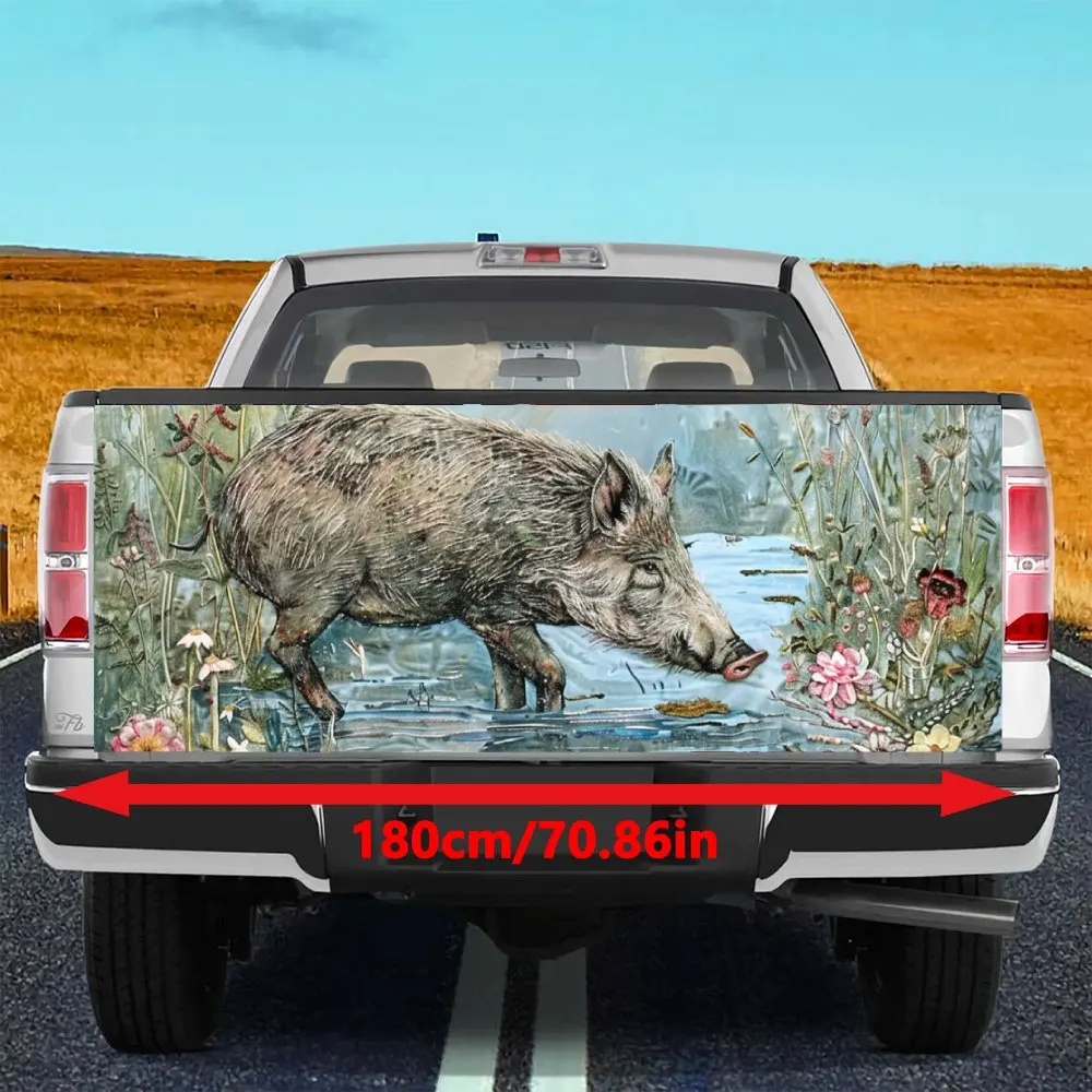 Wild Boars Foraging in The Lake Print Car Tail Trunk Protect Vinly Decal Auto Accessories Hood Decor Sticker for Off-road Pickup