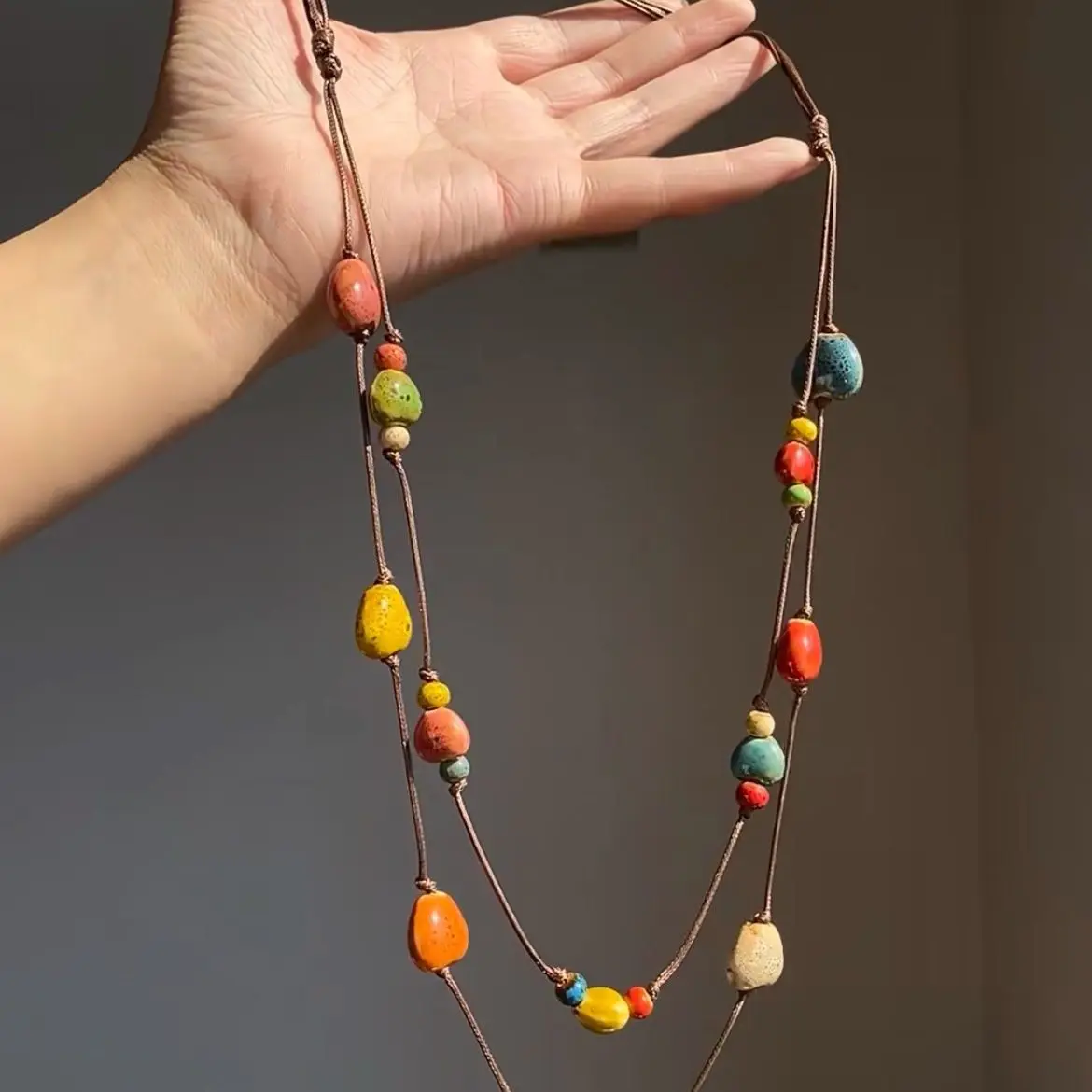 

Original button star mobile phone wooden lanyard handmade beaded necklace