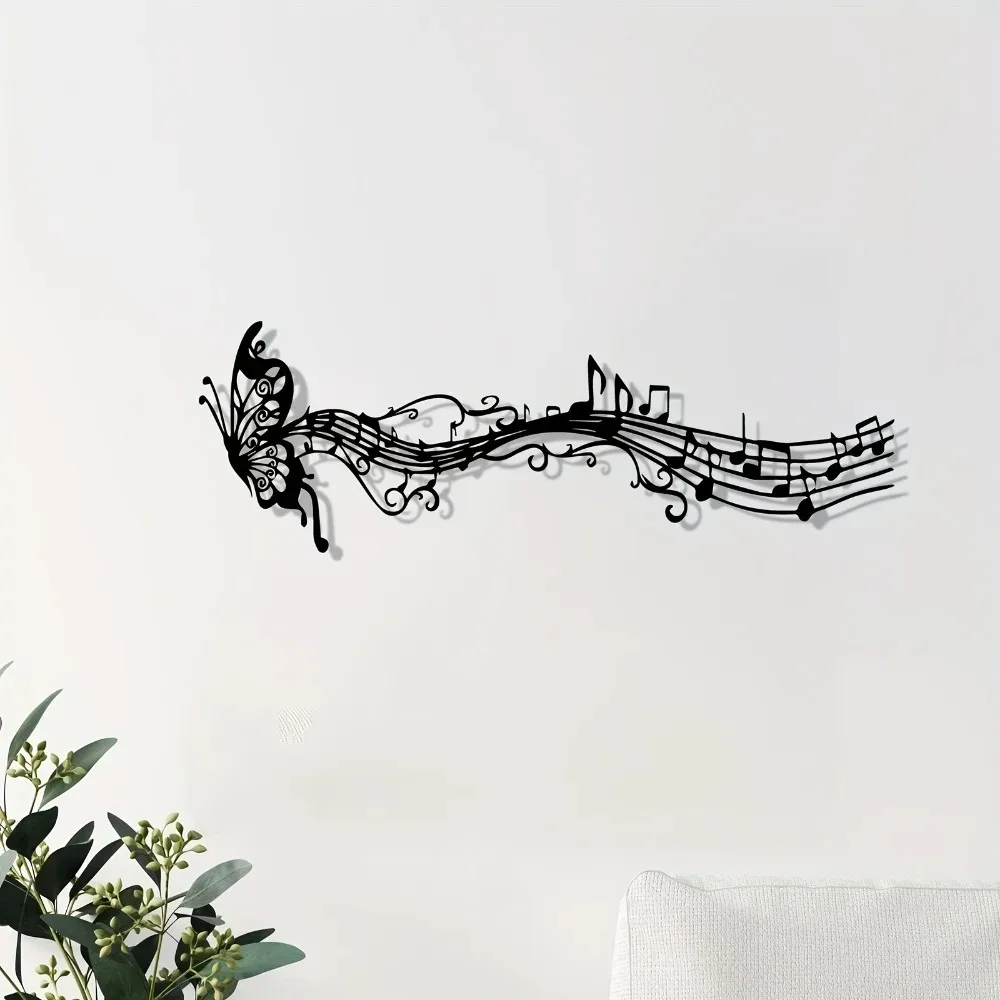 CIFBUY Wrought Iron Butterfly Music Note Wall Art Decor Metal Sculpture Indoor Outdoor Rustic Garden Hanging