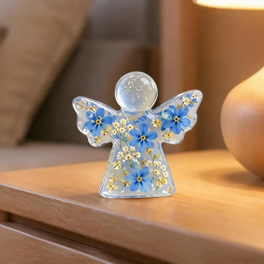 Forget-me-not Angel Ornament Forget Me Not Dried Flower Angel Keepsake Mini Acrylic Pocket Hug Figurine Comfort Gift for Desk