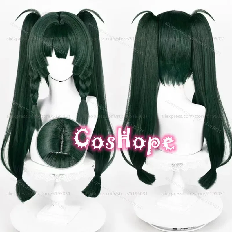 كاندي 2025ZZZ Qingyi مع ذيل حصان مزدوج شعر مستعار أخضر داكن أنيمي تأثيري الباروكات مقاومة للحرارة الاصطناعية