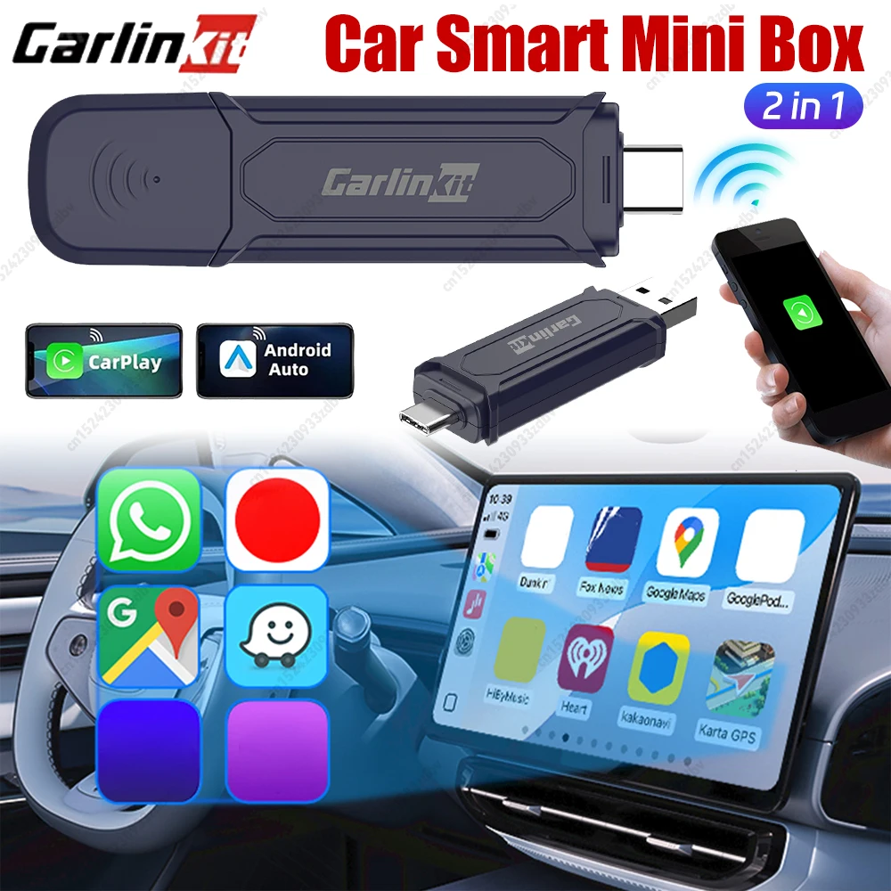 CarlinKit5.0 2In1 Mini SE Pro Wired To Wireless Android Auto Smart CarPlay Box WiFi Bluetooth Auto Connect Plug And Play ForCar