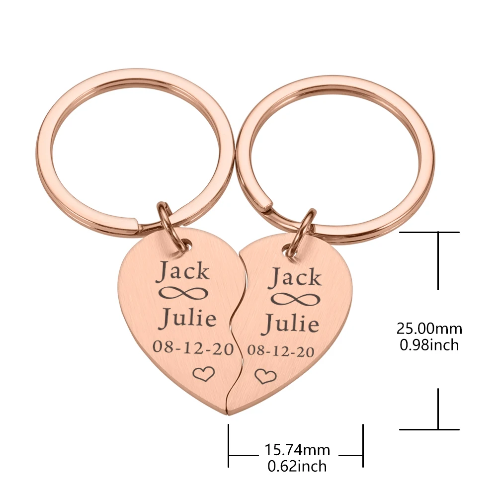 Paired Heart Couple Keychain Personalized Lover Name Special Date Keyring Gift Girlfriend Boyfriend Anniversary Present Souvenir