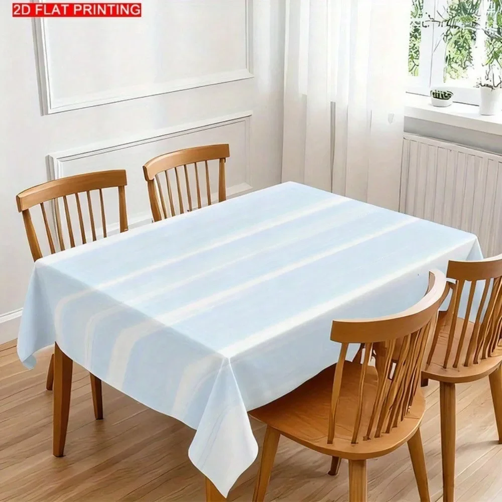 Light blue gradient striped tablecloth, with a modern and simple style, suitable for dining tables and coffee tables.xzj