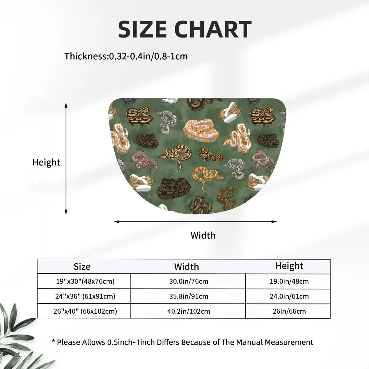 Ball Python Morphs Pattern Moss Green Soft Half Round Doormat Non Slip Bathroom Mat Absorbent Floor Carpet for Laundry Room