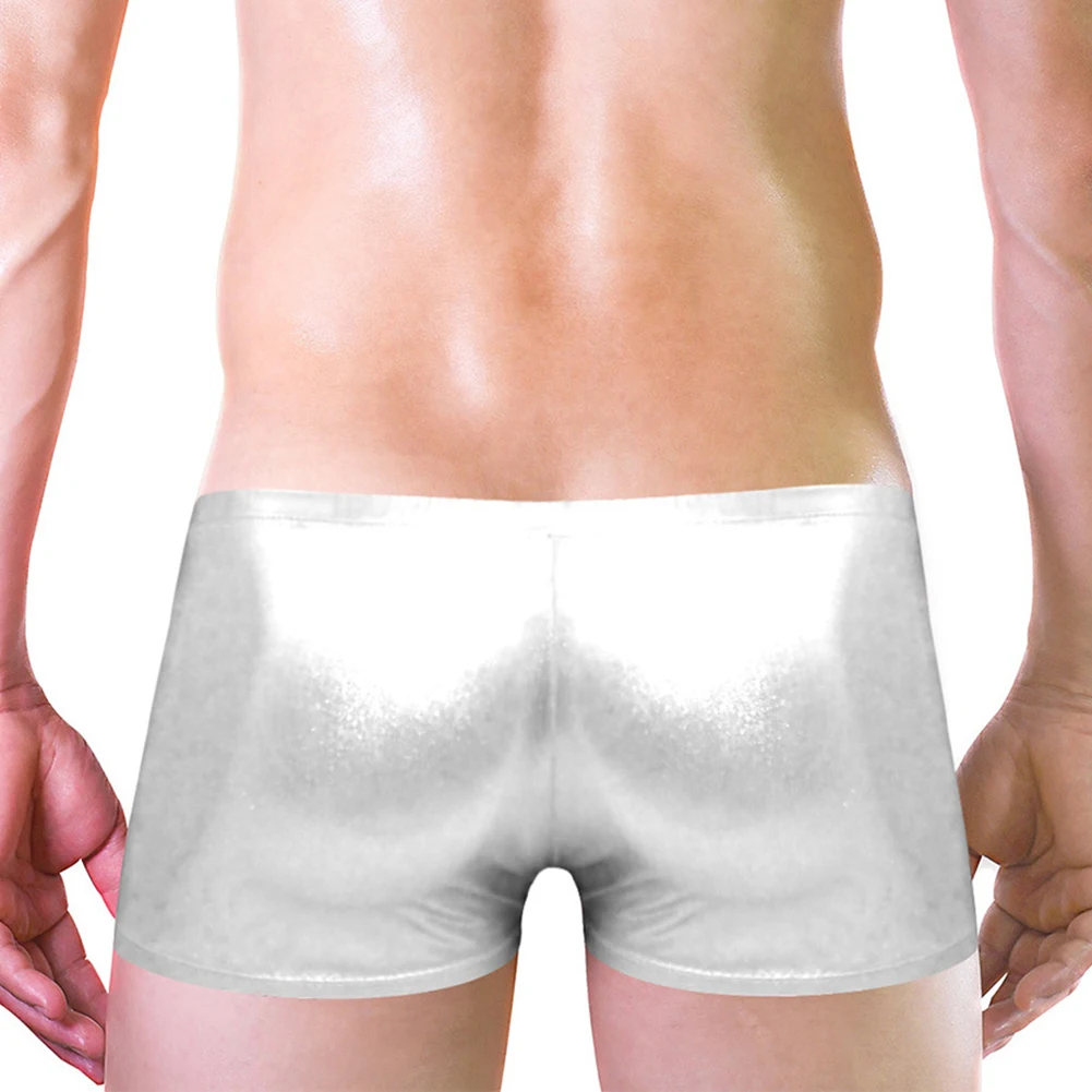 Boxer Briefs Panties 1X Breathable Classic Comfort Faux Leather Gold Male Polyester Silver Solid ≤80kg Fashion