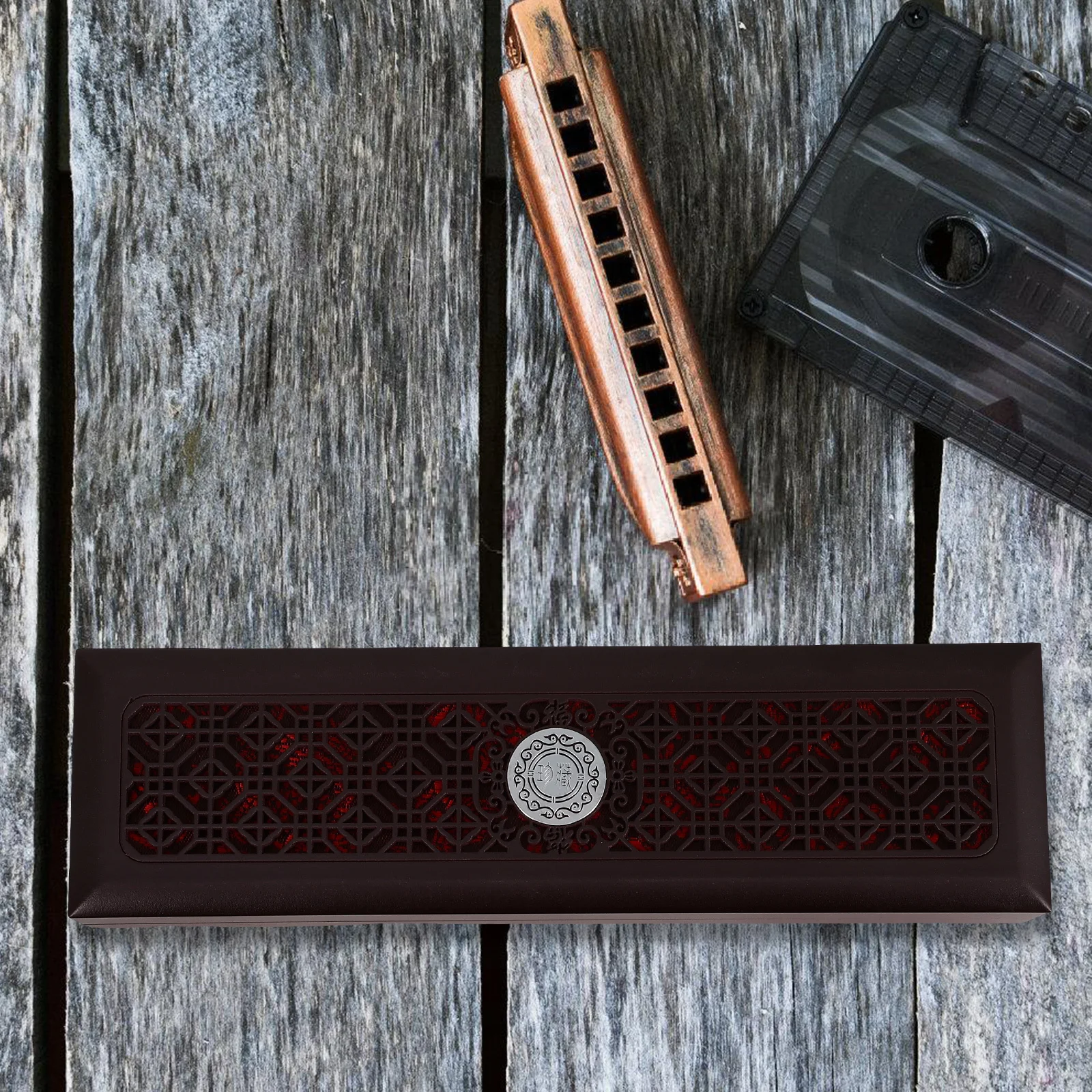 

24 Hole Harmonica Storage Box Wooden Carry Bag Compact Lightweight Case for Outdoor Home Use Pouch Travel Accessory