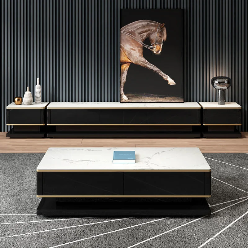 #Living Room Home Furniture Hot Sell Design Luxury High Quality Black Beauty Wood Frame Modern Coffee Table Set with Storage