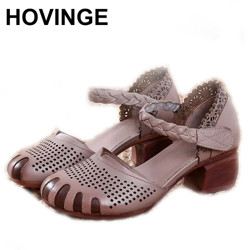 

HOVINGE Women Woven Shoes Summer Handmade Shoes Fashion Comfortable Leather Women Flats Casual Sandals Zapato Plus Size 35-41